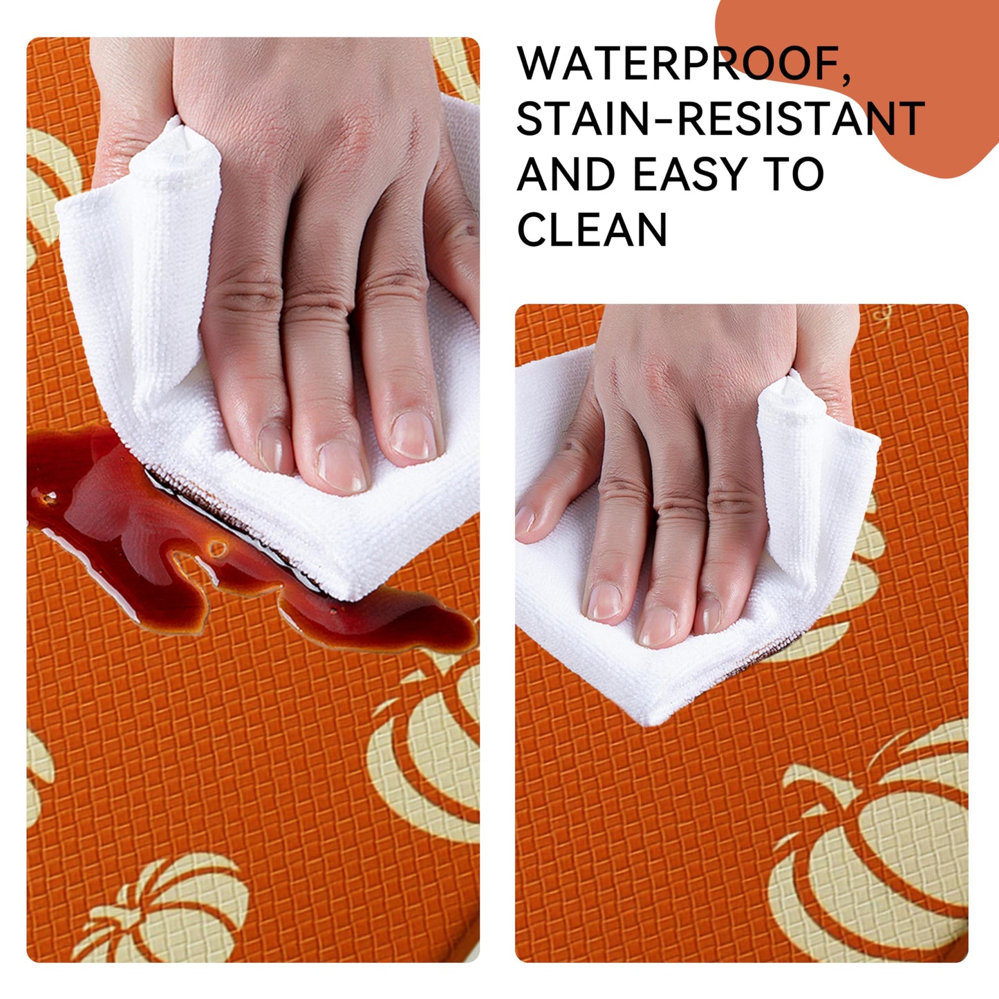 VivaNest Fall Autumn Pumpkin Orange Kitchen Rug Sets [2 PCs], Anti-Fatigue, Waterproof Non-Slip Kitchen Mats Heavy Duty Comfort Foam Rug for Kitchen, Floor, Laundry,17"x29"+17"x47"