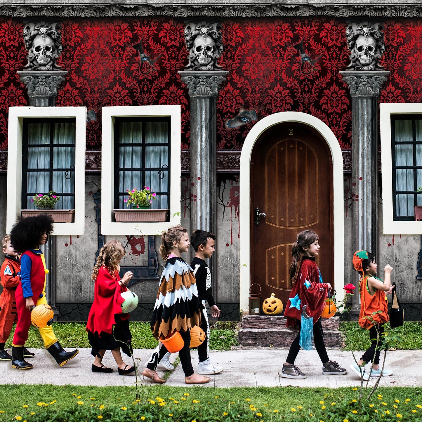 100Ft Gothic Mansion Backdrop Roll for Halloween Haunted House Party Decoration, Room Scene Setter With Cutter Box, Photography Wallpapers