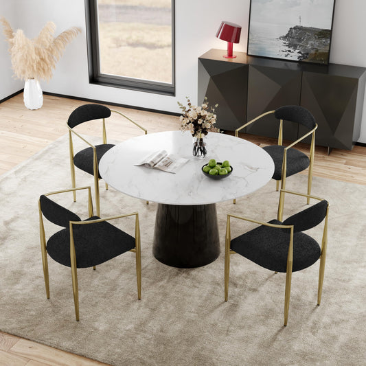 WOKER FURNITURE Modern Boucle Dining Room Chairs with Arms Set of 4,Mid-Century Accent Chair with Gold Leg, Armchairs for Kitchen,Living Room,Bedroom