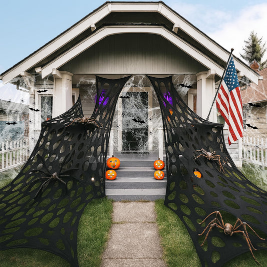 1360 Sqft Cuttable Stretchy Spider Web Halloween Decoration, Black Giant Outdoor Beef Netting Halloween Spider Webs, DIY Spooky Gauze Cobweb Fake Spiders Bats for Yard Garden Party Decor (472" x 39")