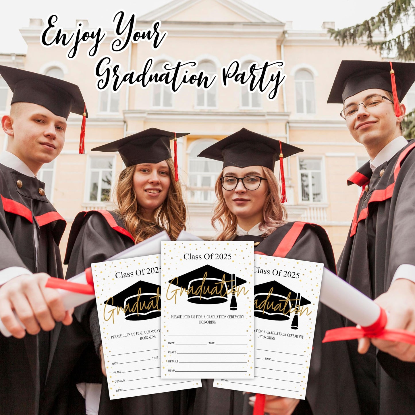 2025 Graduation Party Invitations - Class of 2025-20 Graduation Invitations with Envelopes, Shining Star Fill-In Invitation Cards for High School College Graduation Party Celebration Supplies - A08