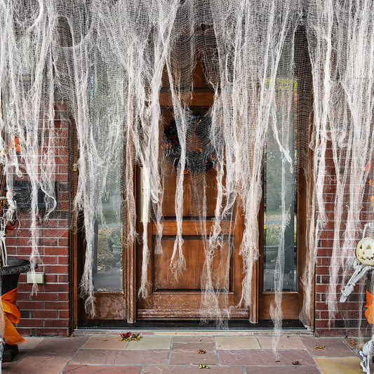 Watayo 500 x 39 Inch Large Size Halloween Spooky Cloth, Halloween White Scary Creepy Cloth, Windows Doorways Cover Gauze for Halloweens Haunted House Party Decor