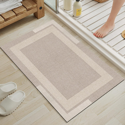 YDKGL Non Slip Thin Bath Mat Bathroom Rugs, Rubber Backing Ultra Thin Bathroom Rug Fit Under Door, Quick Dry Super Absorbent Washable Shower Bath Mats for Bathtub Side Floor, Easy Care Beige 16"x 24"