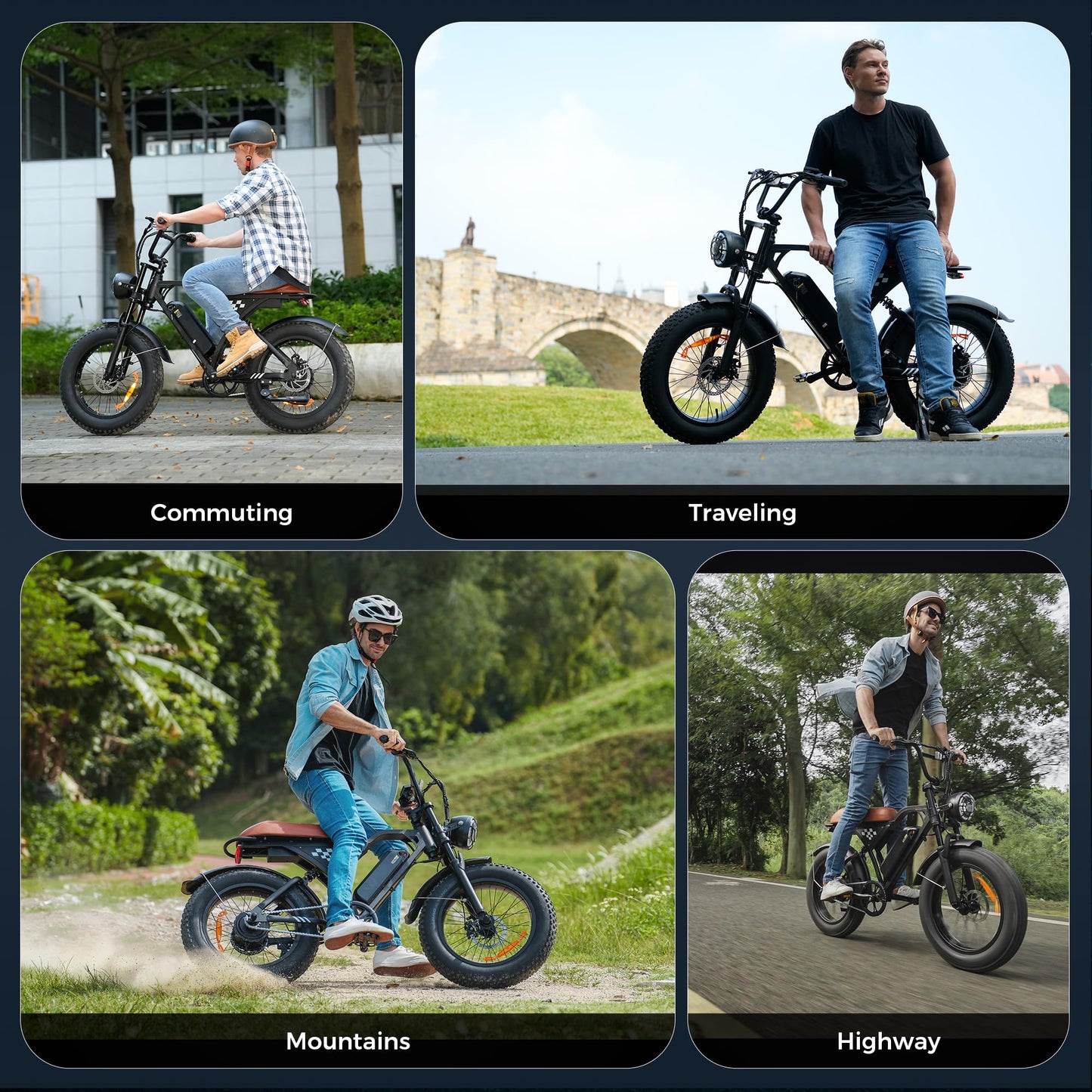 2025 Electric Bike for Adults 16"/20" 1000W 20mph 374.4Wh Commuting Fat Tire Full Suspension Electric Dirt Bike 55+ Pas Miles Long Seat Off Road Ebike Mountains UL2849