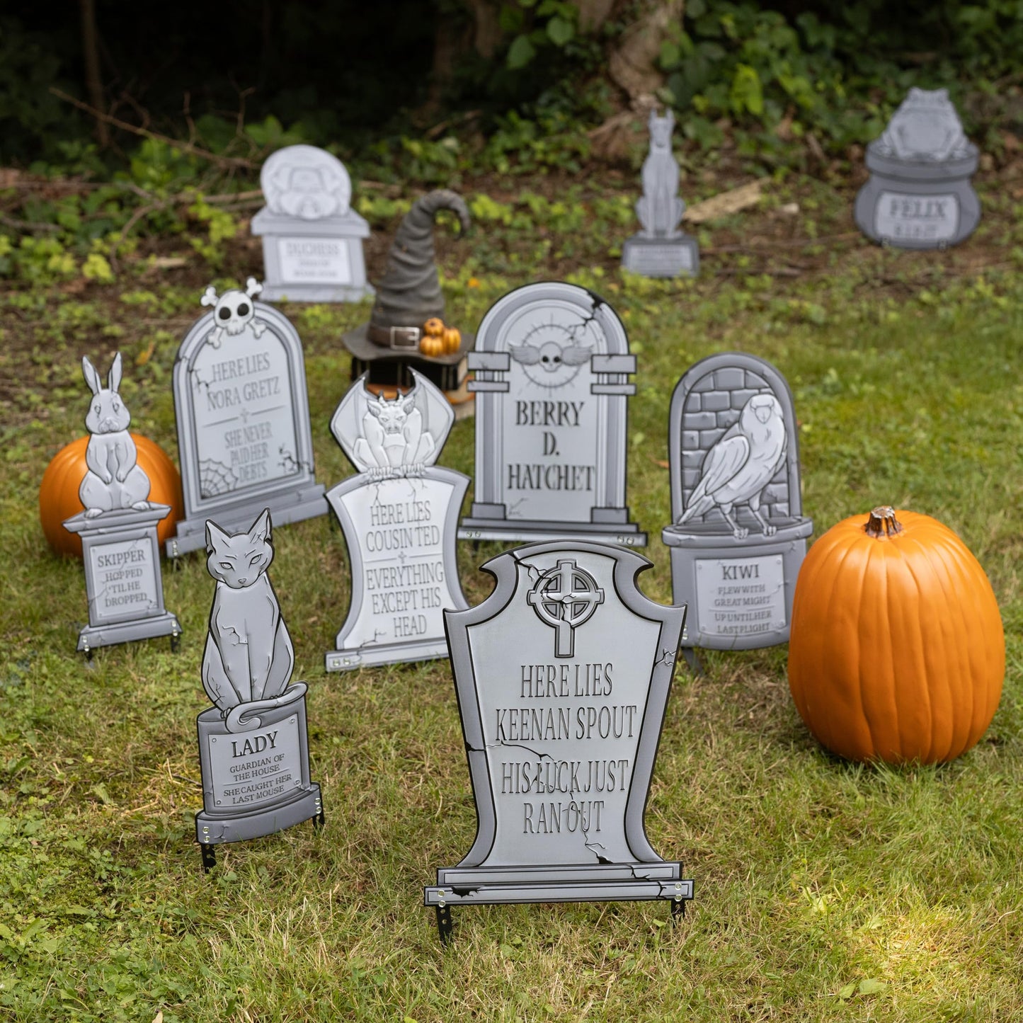 3-D Metal Halloween Ghost Cemetery 17" Tombstones -Full Set of 6 w Stakes- Durable, Rustproof, UV Raised Printing-Upgrade Your Haunted House Mansion Cemetary Lawn Decor- No More Flimsy Foam Graveyards