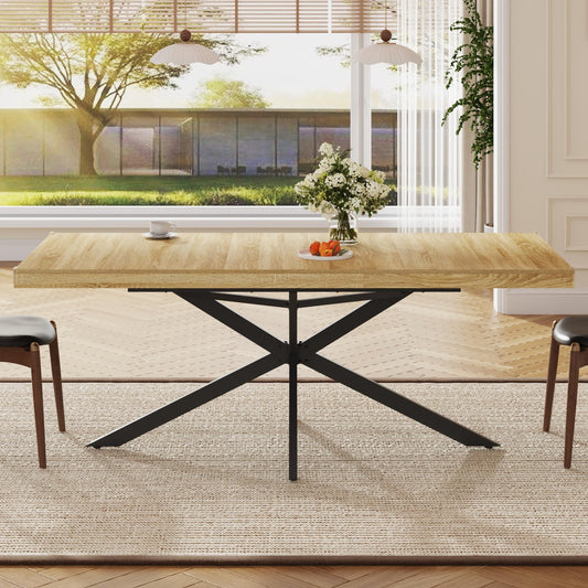 59In-78Inch Extendable Rectangular Dining Table for 6 8 People, Wood Long Dining Room Table W/Removable Leaves,Space Saving,Modern Dinner Table W/Waterproof Tabletop&Metal Legs for Kitchen Living Room