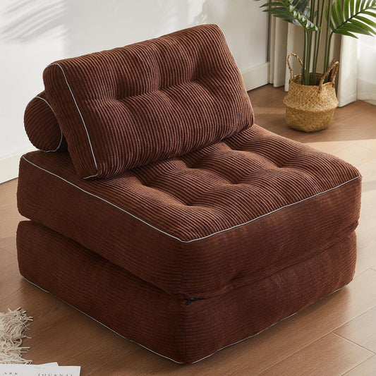 Afuson Folding Chair Bed, Futon Sofa Bed, Floor Couch for Adults Chair Bed for Living Room, Lounge Sofa, Convertible Sofa Bed, Small Couches for Small Spaces,Brown