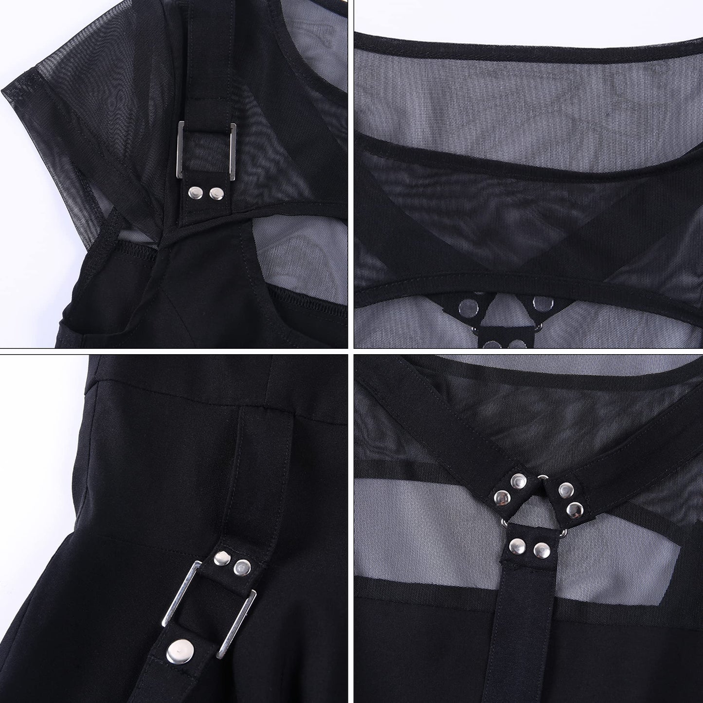 Women Gothic Dress Black mesh Summer Sexy Mini Dress Hipster Vintage high Waist Street Party Dress X-Large