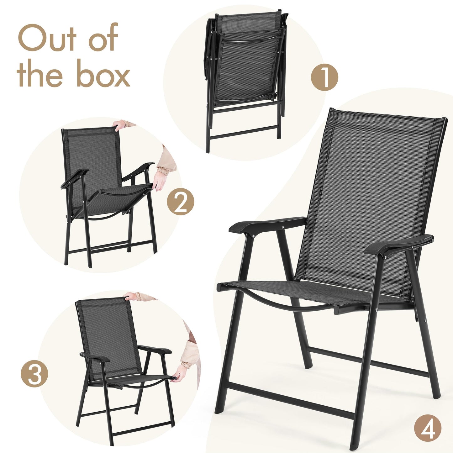 Yaheetech Patio Dining Chairs Set of 4 with Armrests, Outdoor Folding Chairs with Metal Frame and Backrest for Lawn, Garden, Yard and Poolside, Black