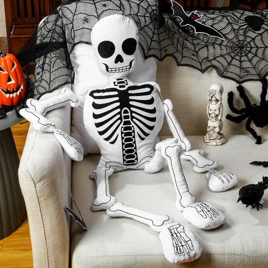 Wonderjune Halloween Skeleton Pillows Realistic Skull Shaped Decorative Gothic Pillow Human-Shaped Plush Stuffed Soft Pillow for Halloween Sofa Bed Home Couch Decor(Classic)
