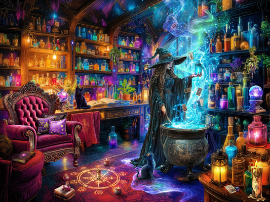 Witch's Magic Halloween Jigsaw Puzzle 550 Piece by Vermont Christmas Company - Fully Interlocking & Randomly Shaped Pieces - 24" x 18" - Family Halloween Puzzles