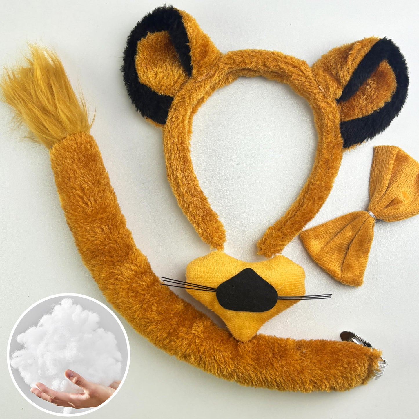 4Pcs Lion Ears Costume Headband Nose Tail Bow Tie Lion Themed Party for Women Birthday Halloween Dress up Adult