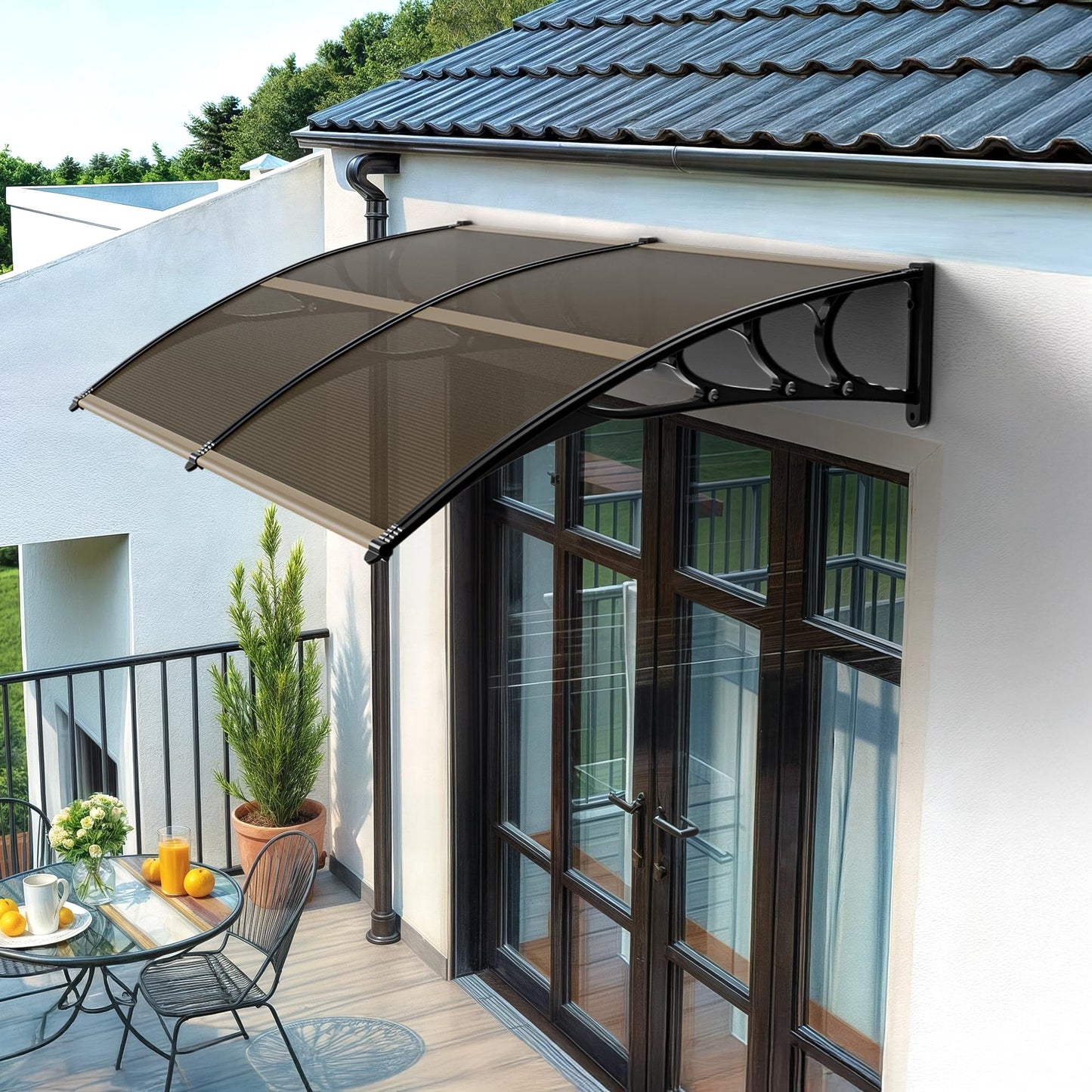 40 inch x 80 inch Window Awning Door Canopy Polycarbonate Cover Outdoor Front Door Patio Sun Shetter (Brown 1pcs)