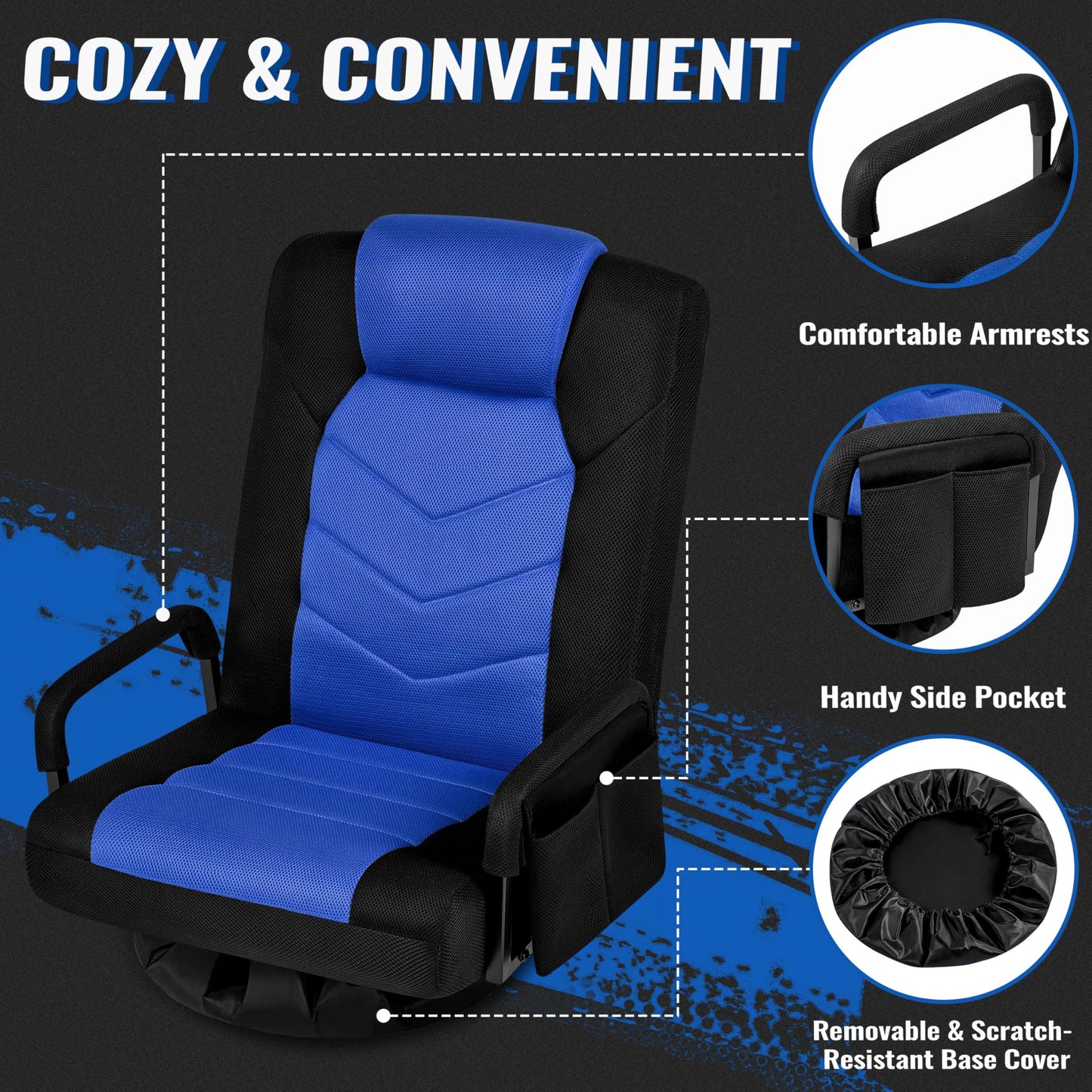 Yaheetech Floor Gaming Chair Swivel Video Game Chair Multipurpose Lazy Lounger Couch for Playing Games, TV, Reading with 6 Adjustable Position, Side Pocket, Armrest Handles