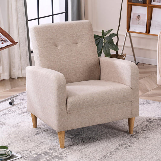 VKNOW Accent Chair Living Room Chair, Upholstered Linen Armchair Sofa Chairs for Bedroom, Living Room, Mid Century Modern Comfy Reading Chair,Beige