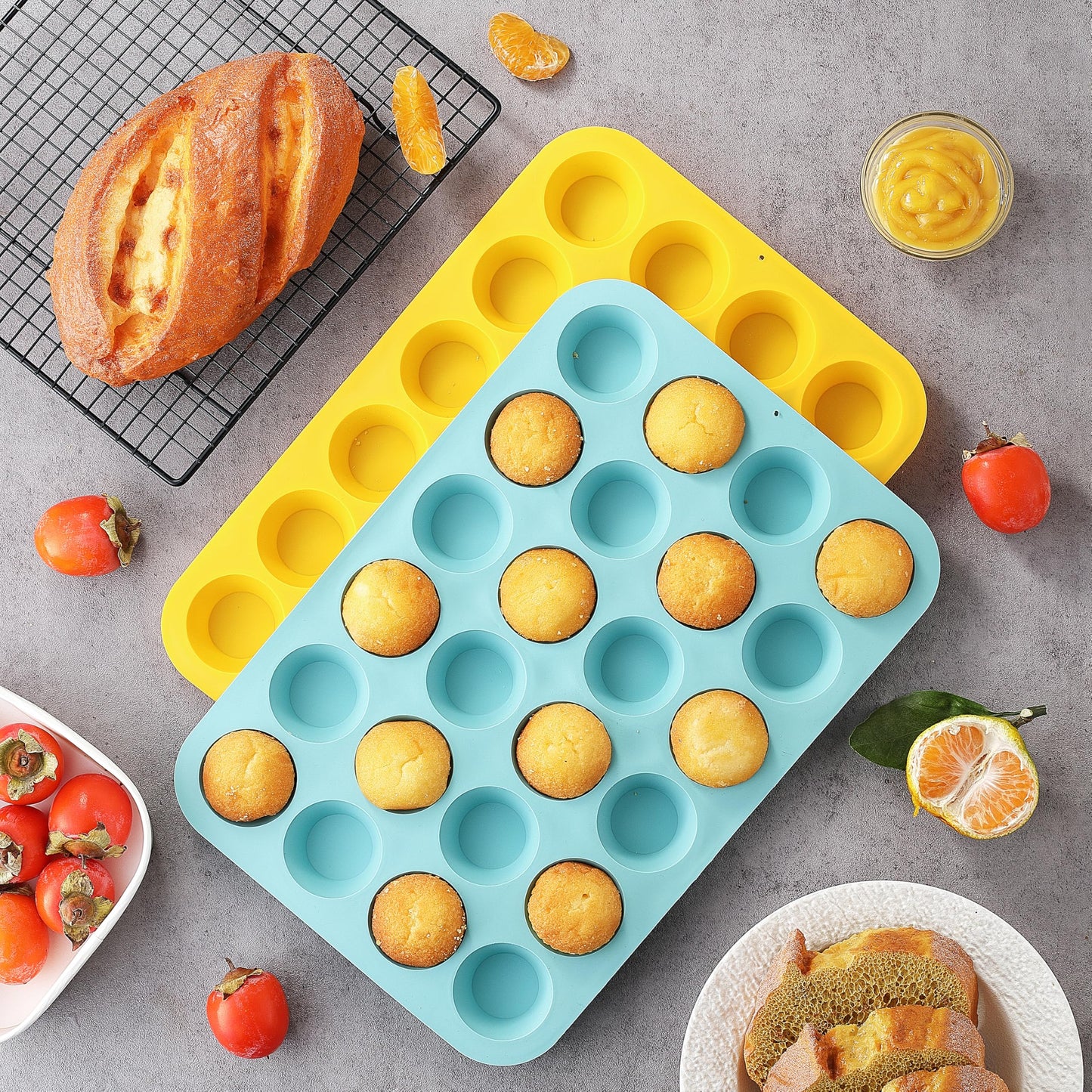 VRUIFA 2PCS Silicone Mini Muffin Pan, 24 Cups Nonstick Mini Cupcake Pan for Baking, BPA Free and Dishwasher Safe, Great for Making Muffin Cakes, Tart, Bread and Egg Bites
