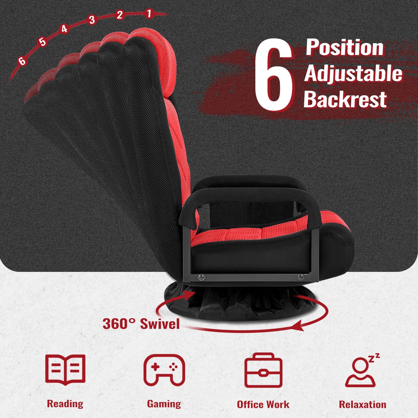 Yaheetech Floor Gaming Chair Swivel Video Game Chair Multipurpose Lazy Lounger Couch for Playing Games, TV, Reading with 6 Adjustable Position, Side Pocket, Armrest Handles
